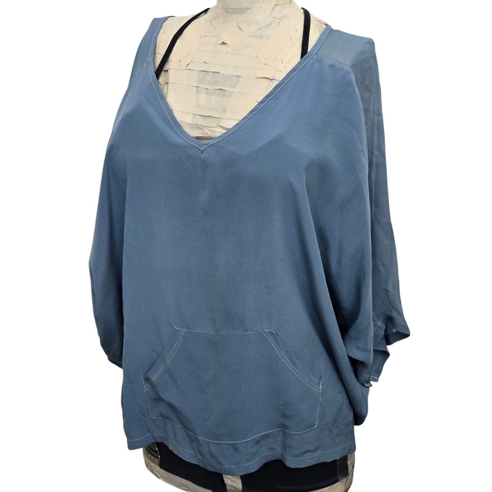 Gypsy 05 Top Womens XS Blue 100% Silk Oversized Dolman V Neck‎ Made In USA Boho